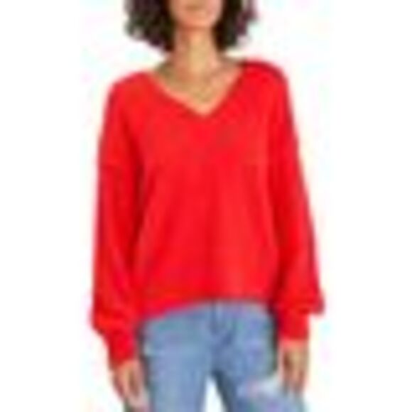 Sanctuary Plush V-neck Sweater In Ruby XXS - Picture 3 of 3